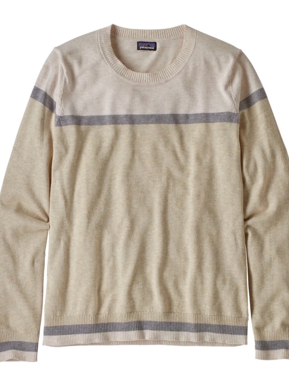 Patagonia Women’s Andri Beige Crewneck Sweater with Gray Stripes